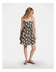 [Decjuba] Leah Gathered Mini Dress in Black Palm Toile