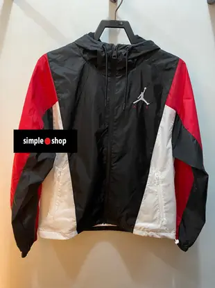 【Simple Shop】NIKE JORDAN 刺繡LOGO 運動外套 防風 連帽外套 黑紅色 CV2241-010