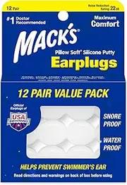 Mack's Pillow Soft Silicone Earplugs - 12 Pair, The Original Moldable Silicone Putty Ear Plugs for Sleeping, Snoring, Swimming, Travel, Concerts and Studying