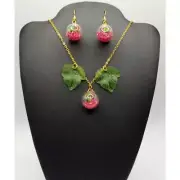 New Floating Bead Globe Leaves Matching Earrings Necklace Set