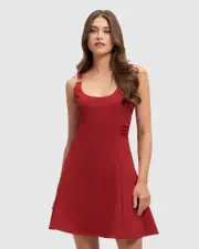 GUESS Sleeveless Flare Arianna Dress in Red Size: Medium, Elastane