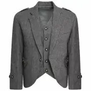 Men's Scottish Charcoal Grey Tweed Wool Argyle Kilt Jacket