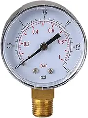 50mm 0-15 PSI Low Pressure Gauge 1/4 BSPT Bottom Mount Water Pressure Gauge Air Pressure Gauge for Water Air ATV Tire Gas Pressure Test