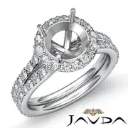 Round Semi Mount Halo Pave Set Diamond Engagement Ring Platinum 950 1.3 Ctw