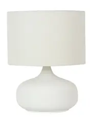 Mietta 1 Light Table Lamp with White Ceramic Base and White Linen Shade