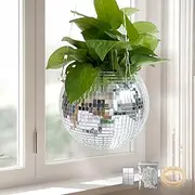 Proxima Direct Disco Ball Planter 8"(20CM) Silver Planter with Hanging Chain, Hook, Circle and Extra Mirror Pieces
