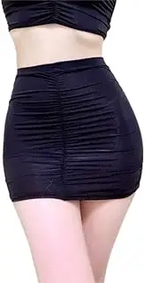 [Generic] Women Mesh Sheer Transparent Stretchy Miniskirt Ladies Summer Elastic Waistband Ruched Skirt Bodycon Skirt