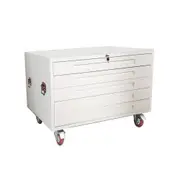 TCS White A1 Plan 5 Drawer Horizontal Cabinet with Wheels