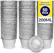 ebake Foil Pie Cases - 50 Pack Reusable Foil Cupcake Cases 200ml - Aluminium Foil Tin Cups for Airfryer - Silver Cupcake Cases for Foil Dishes and Baking Moi Moi, Muffin, Tart, and Yorkshire Pudding