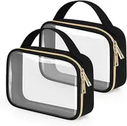 [XYusuf] 2 Pack TSA Approved Toiletry Bag, Clear Makeup Bags with Handles, Quart Size Clear Toiletry Bags, PVC Cosmetic Bags for Women and Men, Carry on Airport Airline Compliant Bag Black