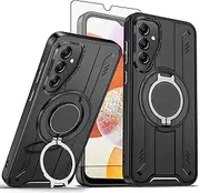 [Asuwish] Compatible with Samsung Galaxy A14/M14 5G Phone Case and Tempered Glass Screen Protector Magnetic Ring Holder 360° Stand Wireless Charging A 14 4G 14A 14M G5 Cover for Women Men Black