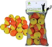 [Foretra] Foam Practice Golf Balls -Yellow/Orange Pack of 18 - Realistic Feel with Limited Flight - Includes Carrying Mesh Bag/Ideal for Indoor or Outdoor Practice