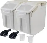 Qiveno Large Flour Storage Container Bin 25lb, 2Pack Airtight Rice Storage Containers with Wheels Seal Locking Lid, BPA Free with Measuring Cup&Scoop for Flour, Rice, Grain(Gray)