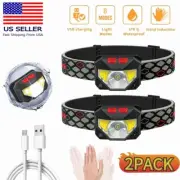 2X LED Headlamp Headlight USB Rechargeable Flashlight Head Light Torch 8 Modes