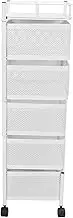 Rotating Storage Rack Sturdy Carbon Steel Rotatable Mesh Basket Organizer with Wheels for Fruit Vegetable - Kitchen, Living Room, Office (White 5 Tier)