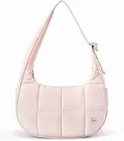 [WESTBRONCO] Small Puffer Crescent Shoulder Bag for Women, Nylon Quilted Shoulder Purses, Puffy Handbags with Adjustable Strap