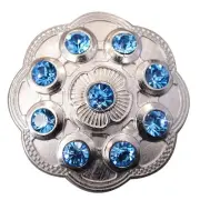 08HS Set Of 16 Western Screw Back Concho Blue Crystal Floral Bling Cowgirl
