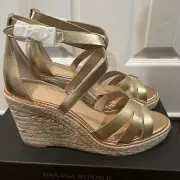Banana Republic Natural Canvas Espadrille Wedge Heel Sandal Gold Sz 10