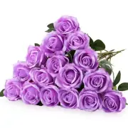 20 Pcs Rose Artificial Flowers with Long Stem Realistic Silk Roses Bulk Purple