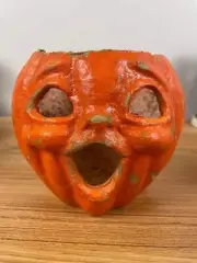 Antique Paper Mache Halloween Jack-O-lantern Pumpkin 4.75” Tall Choir Boy