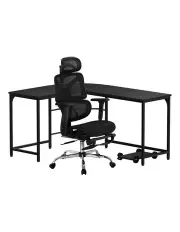 [Artiss] Mesh L-Shape Office Desk With Chair in Black