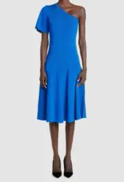 $1590 Carolina Herrera Women Blue Flutter-Sleeve One-Shoulder Knit Dress Size XS