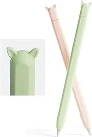 2 Pack Cute Ear Case Silicone Skin Cover Compatible with Apple Pencil 2nd Generation Accessories Compatible with iPad Pro 11 12.9 inch,Pink&Green