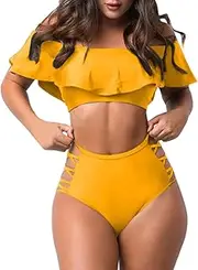 [Generic] Womens Two Piece Swimsuits Wrap Front Bikini High Waisted Bottom Tummy Control Bathing Suits Short Sleeve Swimwear