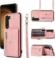 [Asuwish] Mobile Phone Case for Samsung Galaxy S23 5G Case with Strap Card Slot Foldable Wallet Stand Mobile Phone Cases Cover Leather Vintage S 23 23S S23 Mobile Phone Cases Protective Women's Phone