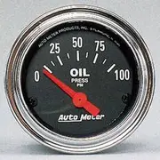Autometer Traditional Chrome Oil Pressure Gauge Electric - 0 - 100 PSI, 2 1/16 Inch, Short Sweep, AU2522