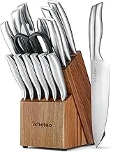 Knife Sets for Kitchen with Block, 15 Piece Kitchen Knife Set, Ultra Sharp Chef Knife Set for Kitchen, High Carbon Stainless Steel Knife Block Set with Sharpener, Silver