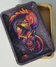 MAGNETIC STORAGE TRAY WOODEN STASH BOX ROLLING TRAY FLAME SKULL DRAGON BRAND NEW