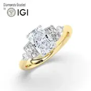 Radiant Solitaire Labgrown Diamond Trilogy Ring 18k Yellow Gold 3.50 Ct D VVS2