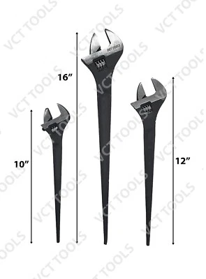 VCT 3-Piece Adjustable Construction Spud Wrench Set, 10-inch, 12-inch, 16-inch