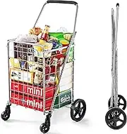 Wellmax WM99024S Grocery Utility Shopping Cart | Easily Collapsible and Portable to Save Space + Heavy Duty, Light Weight Trolley with Rolling Swivel Wheels (Renewed)