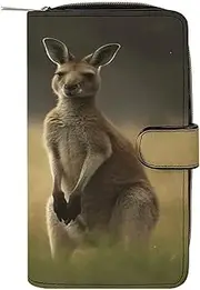 [RTSEBVN] Leather Wallet Multifunction Long Wallet Fashion Kangaroo Standing on The Grass Printing Leather Purse with For Women And Men, style, 19.7x11x3.5cm, Leather Wallet