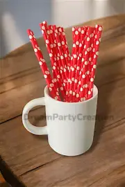 Eco-Friendly 7.75" RED/WHITE DOTS Design Paper Straws (Pack Of 25)