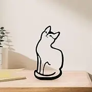 KOLYMAX Dog Minimalist Art Wall Sculpture, Abstract Metal Wire Geometric Line Drawing Art Statue (Upward Cat)