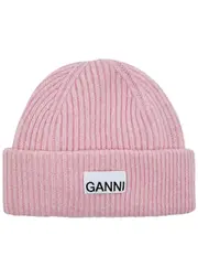 Ganni Fitted Ribbed Wool-blend Beanie - Mauve One Size