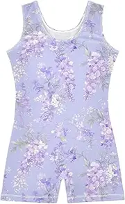 [FRODOTGV] Purple Flowers Girls' Gymnastics Leotards Kids Short Tank Biketard Dance Costumes for Exercise, Playing, Biketard