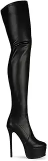 [Generic] Women Thigh High Boots Fashion Over The Knee Boots Sexy Platform High Heel Ladies Nightclub Party Round Toe Shoes,Black,40