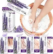nbc BeautiLab Pedicure Kit Foot Soak Set: Bubble Salt, Sugar Scrub, Massage Mask, Massage Lotion in a Box, 4 Step Foot Spa Kit for Dry Feet,Tired Feet（1 Set Lavender)