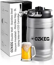 OZKEG Beer Mini Keg Growler Dispenser System using Internal CO2 Cartridge, 5L Portable Kegs regulator Growlers. Beer on Tap home, party & Outdoors. Christmas, Birthday, Anniversary & Father’s Day Gift
