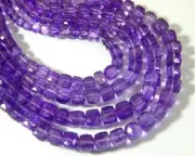 13 inch strand of natural Amethyst Cube Faceted 6mm beads.