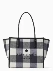 ella festive check fabric tote