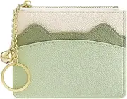 [Generic] Credit Card Holder Wallet for Women Leather Small Slim Cute Mini Front Pocket Wallets Coin Purse Keychain, Green, Small Slim Card Case
