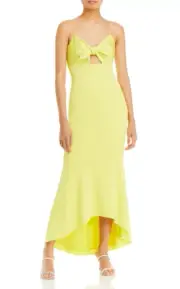 Aidan by Aidan Mattox Tie Front Midi Dress Yellow Size 2 2781