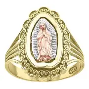 10Kt Tri Color Gold Womens Textured Lady Of Guadalupe Religious Ring