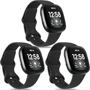 3 Pack Sport bands for Fitbit Versa 4 Bands&Fitbit Versa 3 Bands, Fitbit Sense 2 Bands&Fitbit Sense Bands Women/Men, Soft Classic TPU Adjustable Comfortable Replacement Wristbands