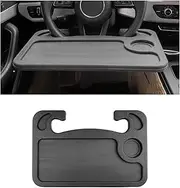 2 in 1 Car Steering Wheel Desk, Hook On Auto Steering Wheel Tray for Food & Laptop, Multifunctional Vehicle Wheel Table with Cup Holder Pen Slot, Road Trip Car Accessories (Black)